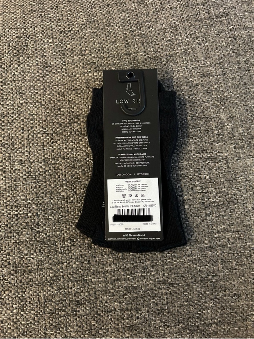 toesox Black Half-Toe Grip Socks - Picture 3 of 3